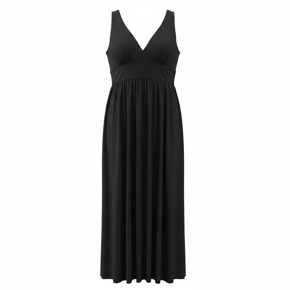 Ever Pretty Black Sleeveless V-Neck Empire Waist Formal Evening Dress Slit 3XL